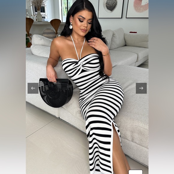 Striped Halter Midi Dress - Picture 1 of 2